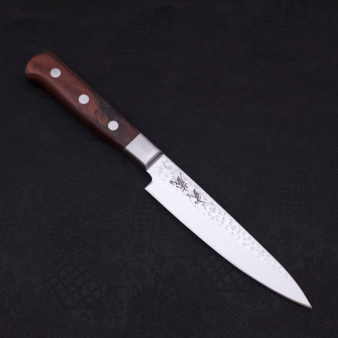 Petty VG-10 Mirror Tsuchime Damascus Mahogany Handle 135mm (5.3”)-[Musashi]-[Japanese-Kitchen-Knives]
