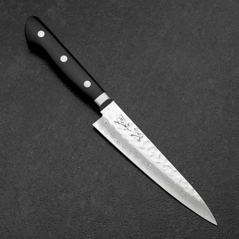 Petty VG-10 Mirror Tsuchime Damascus Western Black Handle 135mm (5.3”)-[Musashi]-[Japanese-Kitchen-Knives]