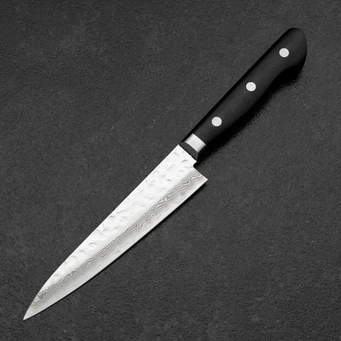 Petty VG-10 Mirror Tsuchime Damascus Western Black Handle 135mm-[Musashi]-[Japanese-Kitchen-Knives]