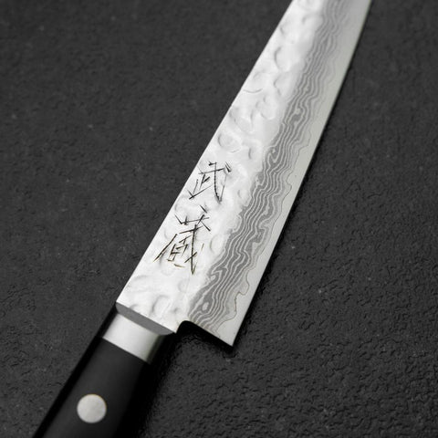 Petty VG-10 Mirror Tsuchime Damascus Western Black Handle 135mm-[Musashi]-[Japanese-Kitchen-Knives]