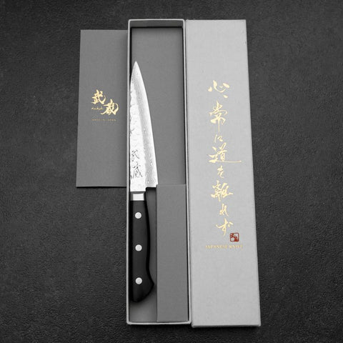 Petty VG-10 Mirror Tsuchime Damascus Western Black Handle 135mm-[Musashi]-[Japanese-Kitchen-Knives]