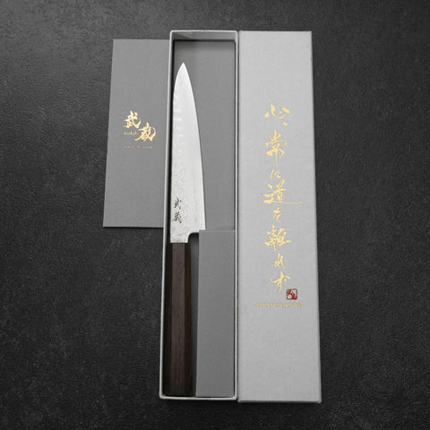 Petty VG-10 Tsuchime Damascus Ashwood Handle 150mm (5.9”)-[Musashi]-[Japanese-Kitchen-Knives]