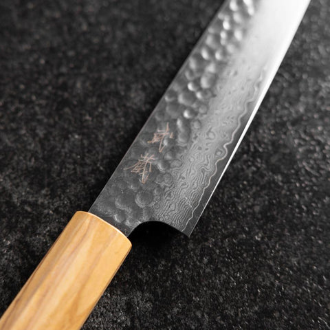 Petty VG-10 Tsuchime Damascus Olive Handle 150mm-[Musashi]-[Japanese-Kitchen-Knives]