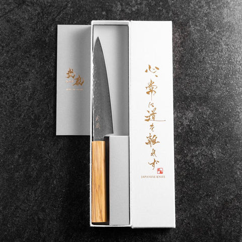 Petty VG-10 Tsuchime Damascus Olive Handle 150mm-[Musashi]-[Japanese-Kitchen-Knives]