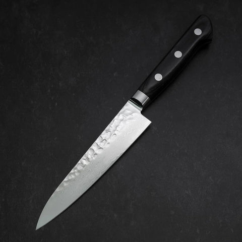 Petty VG-10 Tsuchime Damascus Western-Blue Handle 135mm (5.3”)-[Musashi]-[Japanese-Kitchen-Knives]