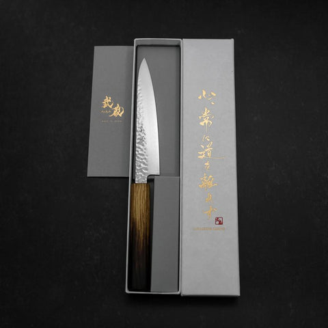 Petty VG-10 Tsuchime Damascus Yaki-Urushi Handle 150mm (5.9”)-[Musashi]-[Japanese-Kitchen-Knives]