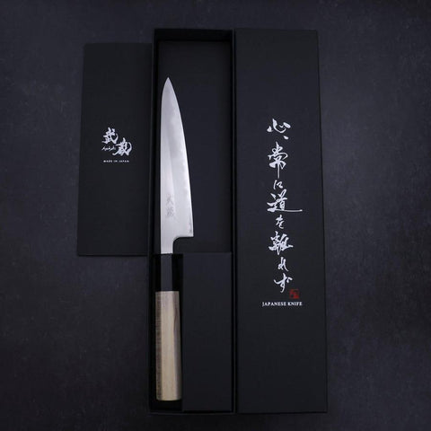 Petty White Steel #1 Polished Buffalo Magnolia Handle 150mm (5.9”)-[Musashi]-[Japanese-Kitchen-Knives]
