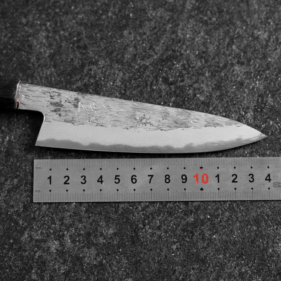 Petty White Steel #1 Tsuchime Buffalo Ebony Handle 135mm-[Musashi]-[Japanese-Kitchen-Knives]