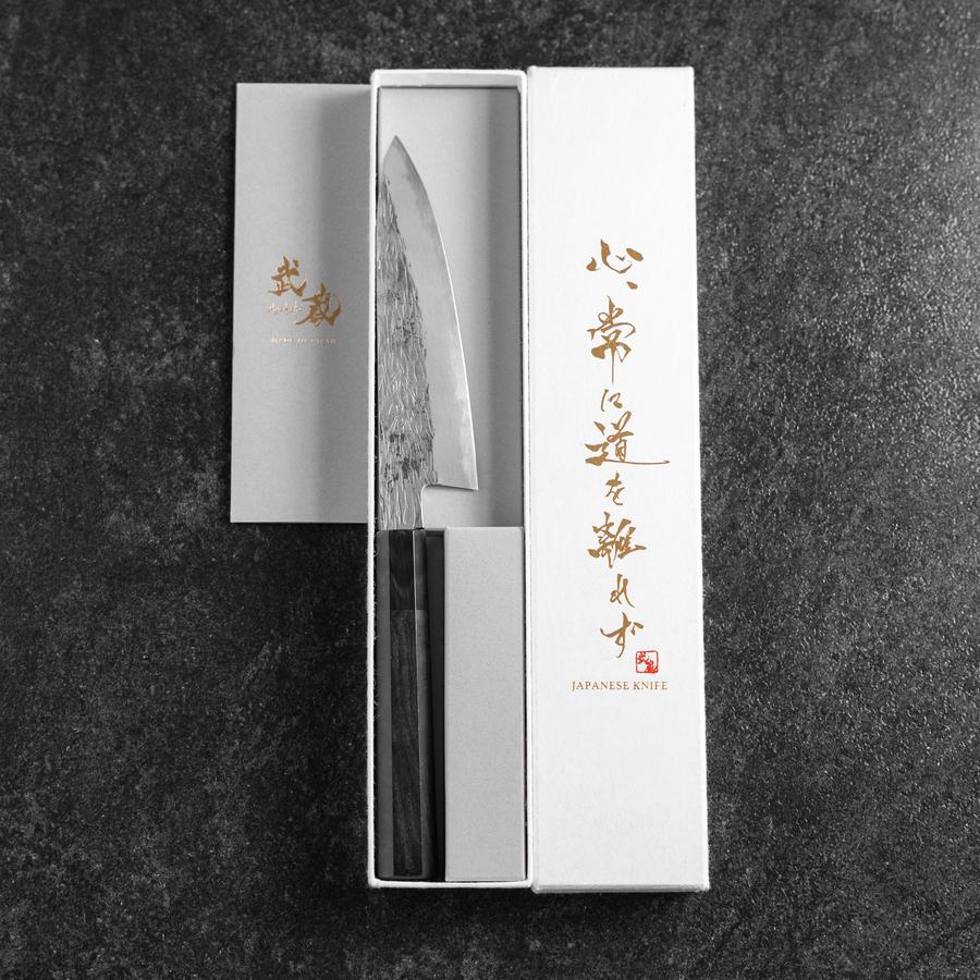 Petty White Steel #1 Tsuchime Buffalo Ebony Handle 135mm-[Musashi]-[Japanese-Kitchen-Knives]