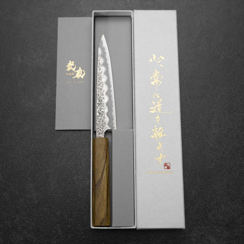 Petty White Steel #1 Tsuchime Oak Handle 140mm (5.5”)-[Musashi]-[Japanese-Kitchen-Knives]
