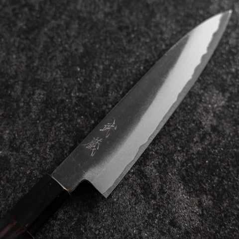 Petty White Steel #2 Kurouchi Buffalo Ebony Handle 130mm-[Musashi]-[Japanese-Kitchen-Knives]
