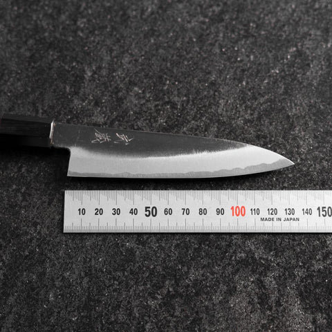 Petty White Steel #2 Kurouchi Buffalo Ebony Handle 130mm-[Musashi]-[Japanese-Kitchen-Knives]