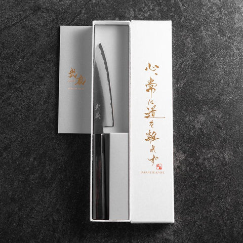 Petty White Steel #2 Kurouchi Buffalo Ebony Handle 130mm-[Musashi]-[Japanese-Kitchen-Knives]