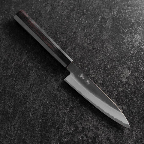 Petty White Steel #2 Kurouchi Buffalo Ebony Handle 130mm-[Musashi]-[Japanese-Kitchen-Knives]