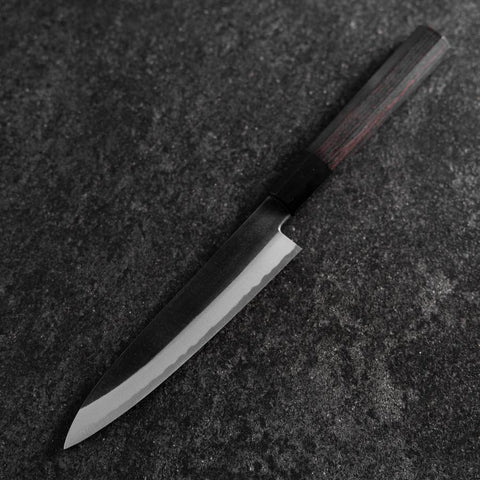 Petty White Steel #2 Kurouchi Buffalo Ebony Handle 160mm (6.3”)-[Musashi]-[Japanese-Kitchen-Knives]