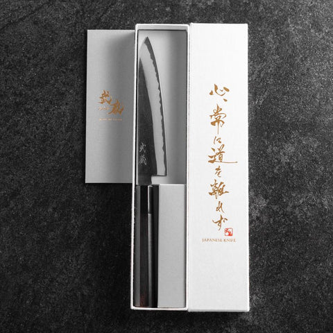 Petty White Steel #2 Kurouchi Buffalo Ebony Handle 160mm (6.3”)-[Musashi]-[Japanese-Kitchen-Knives]