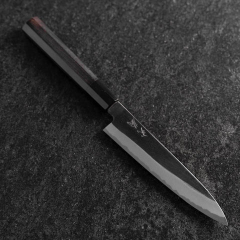 Petty White Steel #2 Kurouchi Buffalo Ebony Handle 160mm-[Musashi]-[Japanese-Kitchen-Knives]