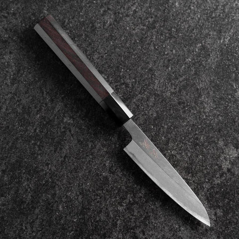 Petty White Steel #2 Stainless Clad Kasumi Buffalo Ebony Handle 110mm (4.3”)-[Musashi]-[Japanese-Kitchen-Knives]