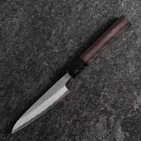 Petty White Steel #2 Stainless Clad Kasumi Buffalo Ebony Handle 110mm-[Musashi]-[Japanese-Kitchen-Knives]