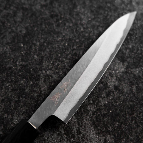 Petty White Steel #2 Stainless Clad Kasumi Buffalo Ebony Handle 110mm-[Musashi]-[Japanese-Kitchen-Knives]