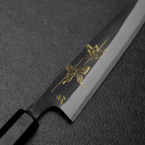 Petty White Steel #2 Stainless Clad Kurouchi Chokin Butterfly Buffalo Ebony Handle 150mm (5.9”)-[Musashi]-[Japanese-Kitchen-Knives]
