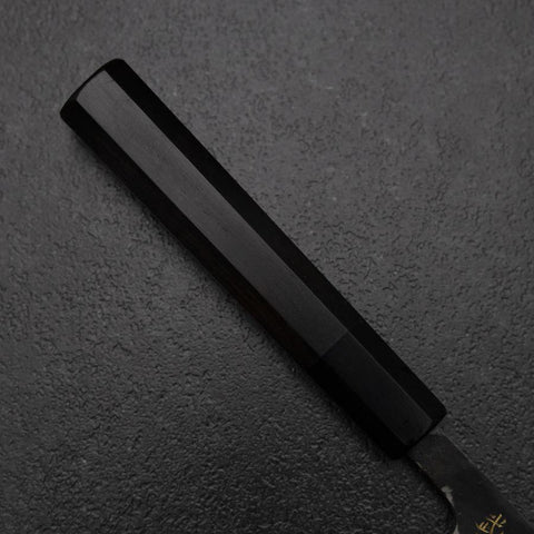 Petty White Steel #2 Stainless Clad Kurouchi Chokin Nami Buffalo Ebony Handle 150mm (5.9”)-[Musashi]-[Japanese-Kitchen-Knives]