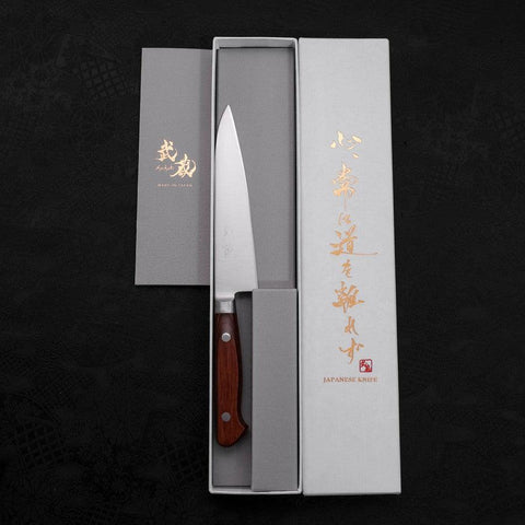 Petty knife AUS-8 Polished Western Brown Handle 130mm (5.1”)-[Musashi]-[Japanese-Kitchen-Knives]