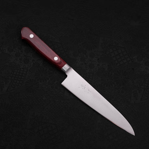 Petty knife AUS-8 Polished Western Red Handle 130mm (5.1”)-[Musashi]-[Japanese-Kitchen-Knives]