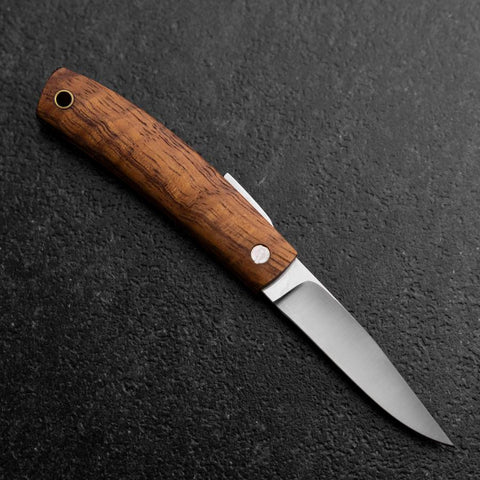 Pocket Knife AUS-8 Hawaiian Koa Outdoor Knife 55mm with Leather Sheath-[Musashi]-[Japanese-Kitchen-Knives]