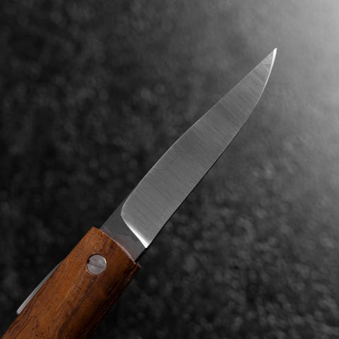 Pocket Knife AUS-8 Hawaiian Koa Outdoor Knife 75mm with Leather Sheath (2.2”)-[Musashi]-[Japanese-Kitchen-Knives]