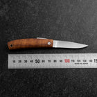 Pocket Knife AUS-8 Hawaiian Koa Outdoor Knife 75mm with Leather Sheath (2.2”)-[Musashi]-[Japanese-Kitchen-Knives]