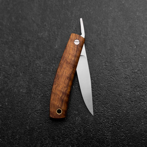 Pocket Knife AUS-8 Hawaiian Koa Outdoor Knife 75mm with Leather Sheath (2.2”)-[Musashi]-[Japanese-Kitchen-Knives]