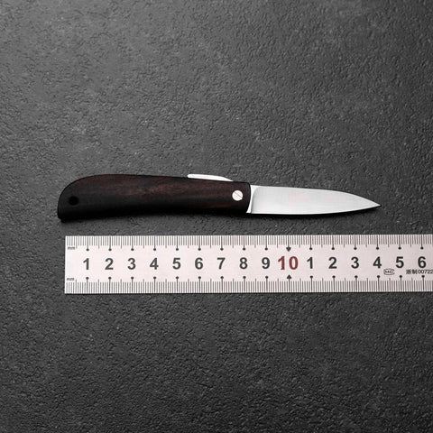 Pocket Knife VG-10 Black Persimmon Outdoor Knife 60mm with Wine-Red Leather Sheath (2.4”)-[Musashi]-[Japanese-Kitchen-Knives]
