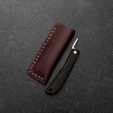 Pocket Knife VG-10 Black Persimmon Outdoor Knife 60mm with Wine-Red Leather Sheath-[Musashi]-[Japanese-Kitchen-Knives]