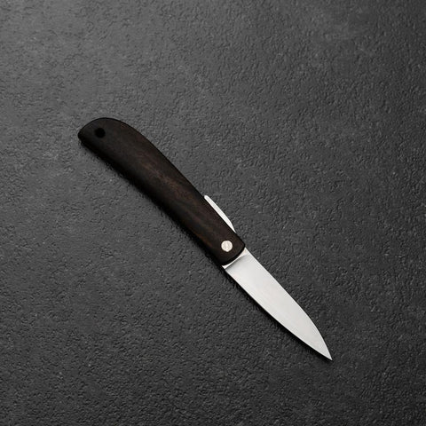 Pocket Knife VG-10 Black Persimmon Outdoor Knife 60mm with Wine-Red Leather Sheath-[Musashi]-[Japanese-Kitchen-Knives]