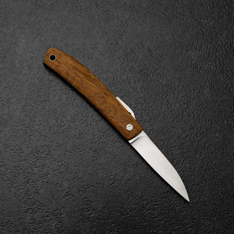Pocket Knife VG-10 Hawaiian Koa Outdoor Knife 55mm with Leather Sheath (2.2”)-[Musashi]-[Japanese-Kitchen-Knives]