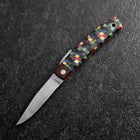Pocket Knife VG-10 Plaid Stabilized Wood Outdoor Knife 55mm with Leather Sheath (2.2”)-[Musashi]-[Japanese-Kitchen-Knives]