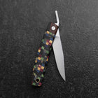 Pocket Knife VG-10 Plaid Stabilized Wood Outdoor Knife 55mm with Leather Sheath (2.2”)-[Musashi]-[Japanese-Kitchen-Knives]