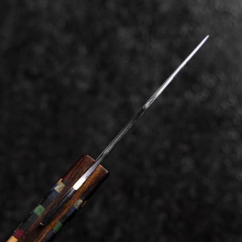 Pocket Knife VG-10 Plaid Stabilized Wood Outdoor Knife 55mm with Leather Sheath-[Musashi]-[Japanese-Kitchen-Knives]