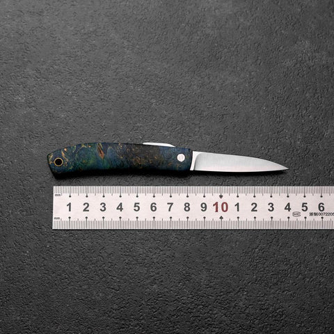 Pocket Knife VG-10 Stabilized Wood Outdoor Knife 60mm with Leather Sheath (2.4”)-[Musashi]-[Japanese-Kitchen-Knives]