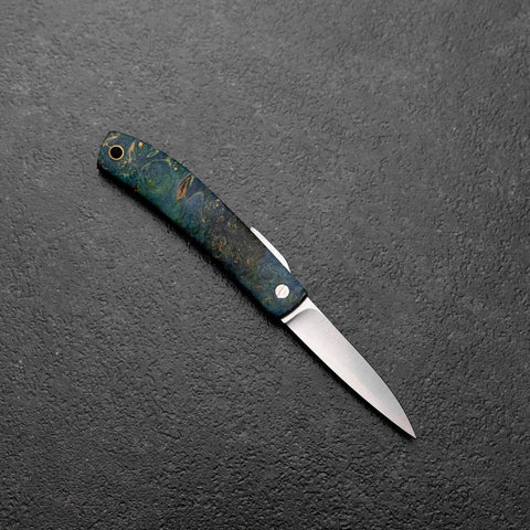 Pocket Knife VG-10 Stabilized Wood Outdoor Knife 60mm with Leather Sheath (2.4”)-[Musashi]-[Japanese-Kitchen-Knives]