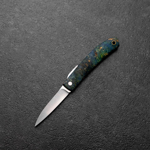 Pocket Knife VG-10 Stabilized Wood Outdoor Knife 60mm with Leather Sheath-[Musashi]-[Japanese-Kitchen-Knives]