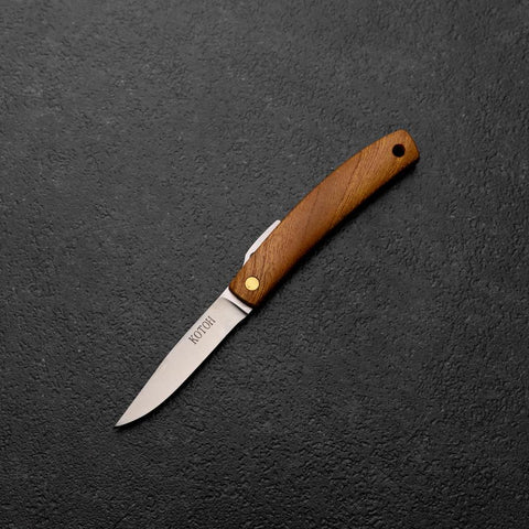 Pocket Knife VG-10 Zelkova Outdoor Knife 60mm with Leather Sheath-[Musashi]-[Japanese-Kitchen-Knives]