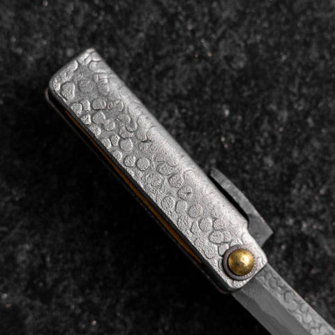 Pocket Knife White Steel #2 60mm Carbon Kurouchi Tsuchime Knifegata with Paulownia Wooden Box-[Musashi]-[Japanese-Kitchen-Knives]