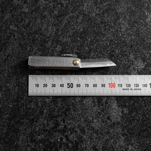 Pocket Knife White Steel #2 60mm Carbon Kurouchi Tsuchime Knifegata with Paulownia Wooden Box-[Musashi]-[Japanese-Kitchen-Knives]