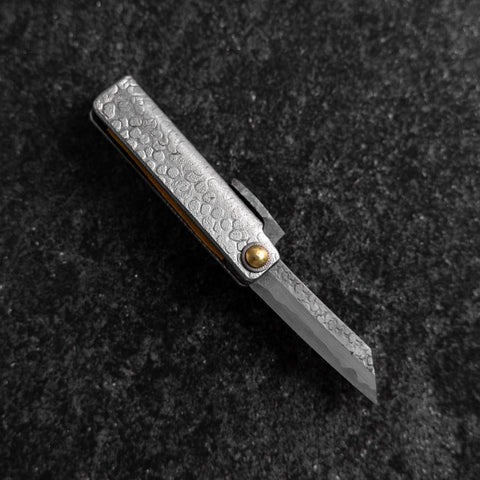 Pocket Knife White Steel #2 60mm Carbon Kurouchi Tsuchime Knifegata with Paulownia Wooden Box-[Musashi]-[Japanese-Kitchen-Knives]