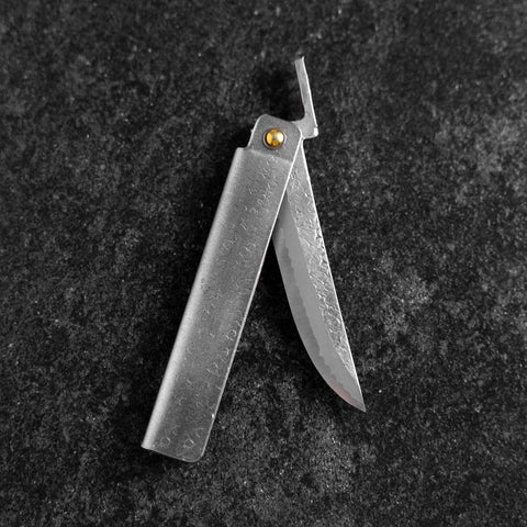Pocket Knife White Steel #2 90mm Carbon Tsuchime Kengata with Paulownia Wooden Box (3.5”)-[Musashi]-[Japanese-Kitchen-Knives]