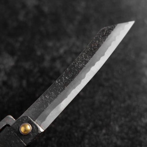 Pocket Knife White Steel #2 90mm Carbon Tsuchime Knifegata Black with Paulownia Wooden Box (3.5”)-[Musashi]-[Japanese-Kitchen-Knives]