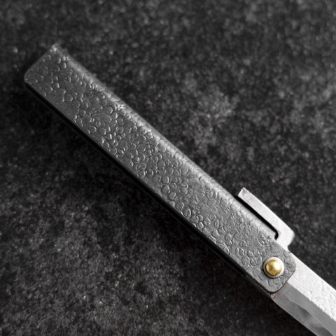 Pocket Knife White Steel #2 90mm Carbon Tsuchime Knifegata Black with Paulownia Wooden Box (3.5”)-[Musashi]-[Japanese-Kitchen-Knives]