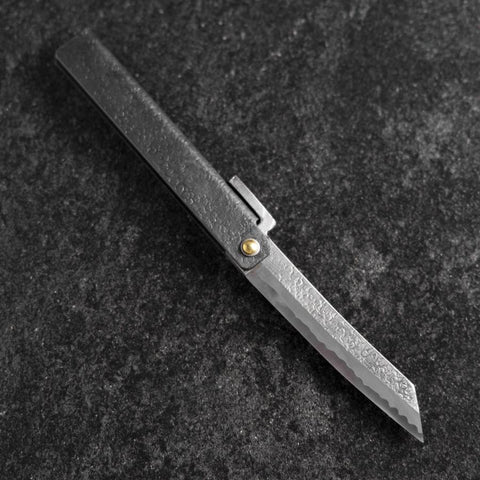 Pocket Knife White Steel #2 90mm Carbon Tsuchime Knifegata Black with Paulownia Wooden Box (3.5”)-[Musashi]-[Japanese-Kitchen-Knives]